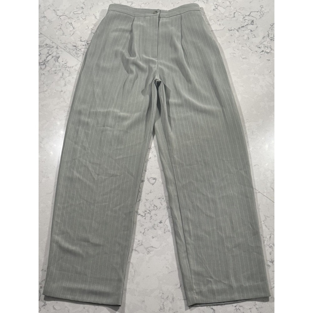 VTG 80s JG Hook Pinstripe Pants Womens 12L Green High Rise Wide Leg Trousers USA